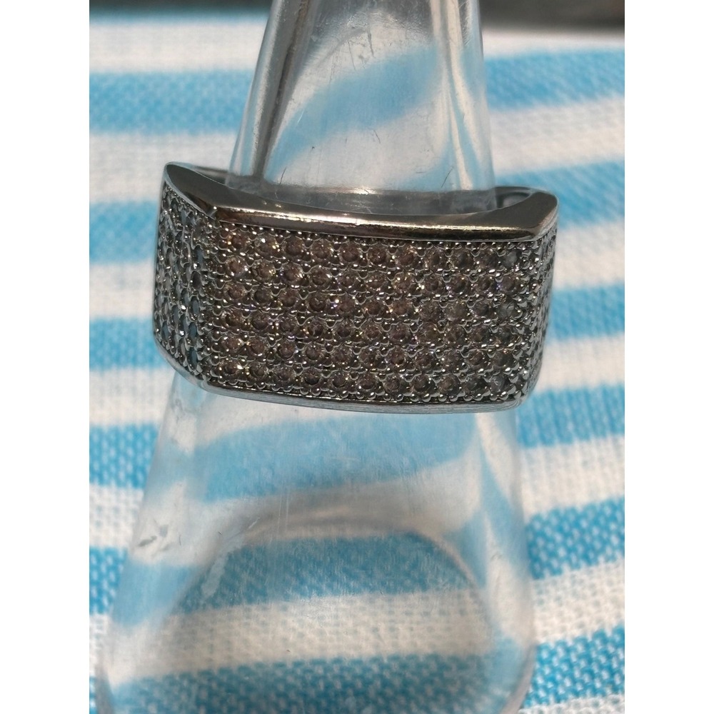 #37. Silver-tone Wide Rectangular Band Rhinestone Ring